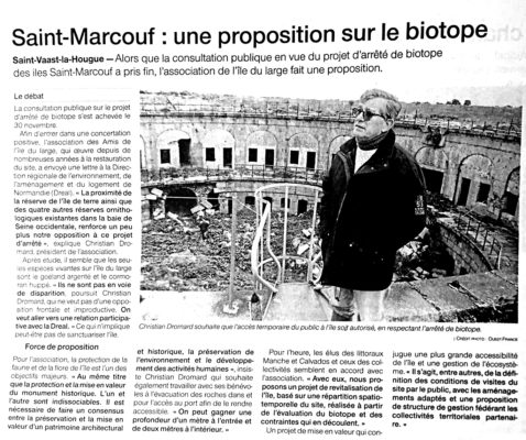 Article de presse : Saint-Marcouf : une proposition sur le biotope publié dans Ouest France le 20 décembre 2018