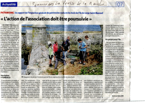 Article de la Presse de la Manche du 5 janvier 2019 au sujet du rapport favorable à l'association publié par l'inspection générale du Patrimoine.