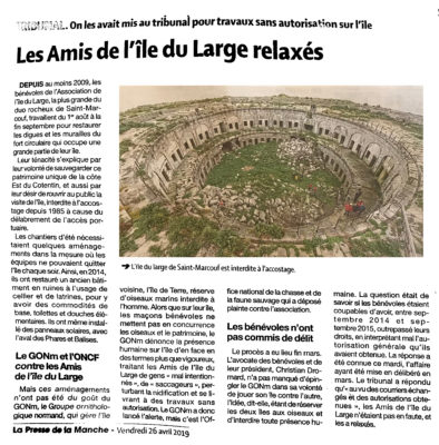 La Presse de la Manche 26 avril 2019 : Les Amis de l'île du Large relaxés