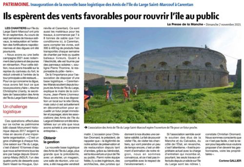 Article du 7 novembre 2021 "Ils espèrent des vents favorables pour rouvrir l'île au public"